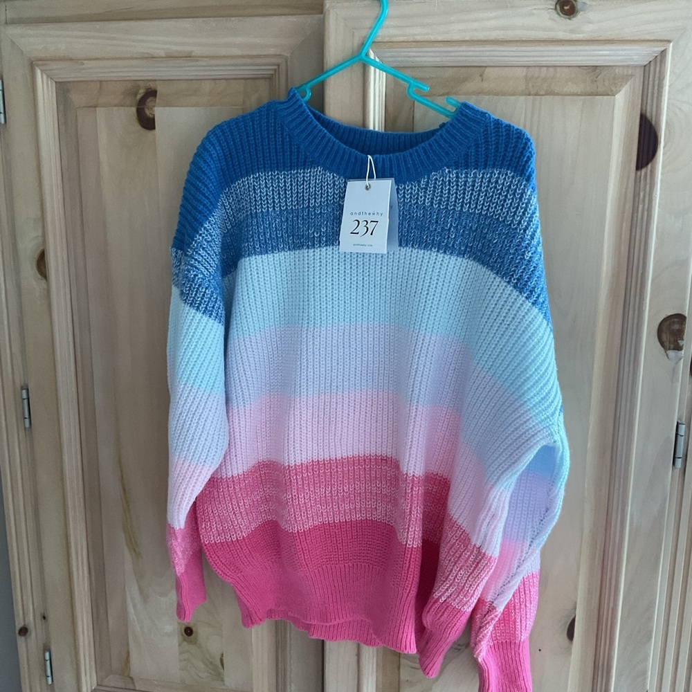 Women’s Pink & Blue Colorful Striped Sweater Sz S/M NWT $25